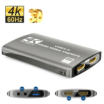 4K HD Videó Capture Kártya 60fps USB 3.0 Loop-out HDMI-kompatibilis Audio Mikrofon Streaming a PS4 5 Nintendo Game Capture Kapcsoló
