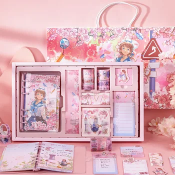 Aranyos Sakura Notebook Ajándék Doboz Színes Belső Oldalak Napló Napi, Heti Tervező Ragasztószalag Meghatározott Lány Gyönyörű, Papíráru