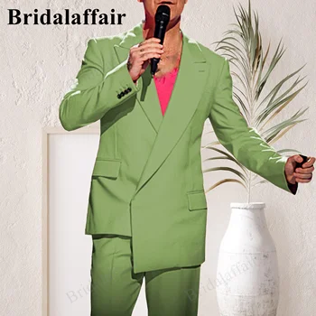 Bridalaffair Világos Zöld Boutique (Zakó+Nadrág) Férfiak, Brit Stílus Elegáns Divat High-End Egyszerű Alkalmi Úriember Legjobb Férfi