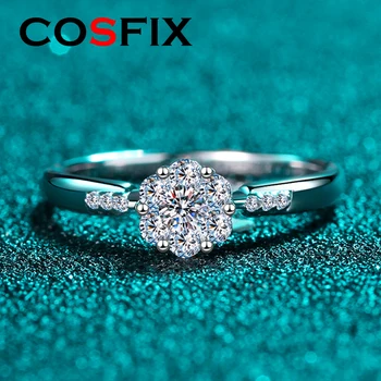 COSFIX 925 Sterling Ezüst 0.24 ct D Szín Moissanite Klasszikus Halo Gyűrűk A Nők, Lányok Eljegyzési Ajándék