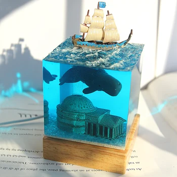 [TMI] Kézműves tengeri díszek tengeri hajó bálna akvárium éjszakai fény Gyanta kristály autó dísz, otthon asztal Dekoráció modell