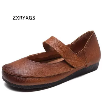 ZXRYXGS 2023 Új Tavasz, Puha, Kiváló Minőségű 100% Valódi Bőr Cipő Anya Lapos Cipő Kényelmes, Puha Egyetlen Női Cipő Nagyi Lakások