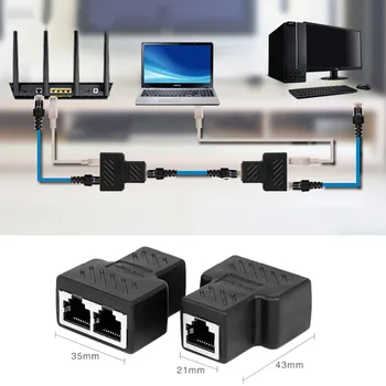 1 2 Módon RJ45 Női Splitter LAN Ethernet Hálózati Kábel Dupla Csatlakozó Adapter Port Csatlakozó Laptop Dokkoló Állomás