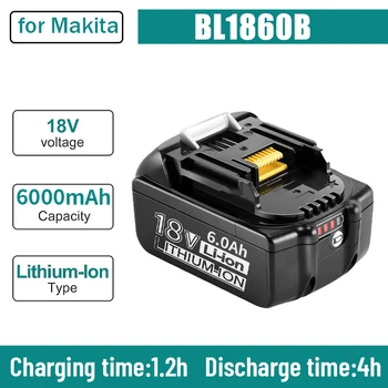 100% Eredeti Makita 18V 6000mAh Újratölthető elektromos Szerszám Akkumulátor, LED-es Li-ion-Csere LXT BL1860B BL1860 BL1850