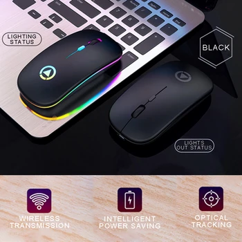 1600DPI Számítógépes Egér LED-es Háttérvilágítás Újratölthető USB RGB Csendes Gaming Mouse For Ipad Laptop MacBook Világító Vezeték nélküli Egér Játék