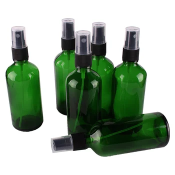 6db 100ml Zöld Üveg Spray Palackot w/ Fekete Finom Köd Permetező illóolaj üveg üres kozmetikai konténerek