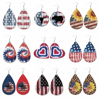 A függetlenség Napja Fülbevaló Klasszikus vízcseppek Amerikai Zászlót, Hogy régi Fülbevaló Ünnep batikolt Hazafias Bőr fülbevaló Ajándék