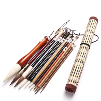 A kínai Kalligráfia Ecset Készlet Japán Kanji Sumi Festmény, Rajz Művész Írás Kefék Roll-up Bambusz Kefe tartó Toll, Táska