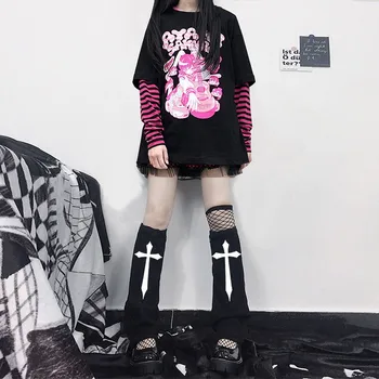 A nők Punk Lolita lábmelegítő Y2k Kereszt kötött Alkalmi Zokni Cosplay Jk Harajuku Gótikus Melegítő Dupla Oldalon Csomagtartó Fedél Streetwear