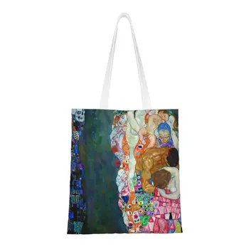 Aranyos Nyomtatás Gustav Klimt Tote Bevásárló Táskák Hordozható Vászon Vásárló Váll, A Halál Pedig Az Élet Táska