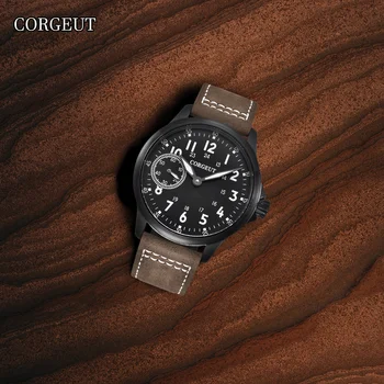 CORGEUT 45mm Nagy Luxus, Divat, Alkalmi Bőr Ásványi Sapphire Üveg Kézi Gépek Nézni az Ember 50m Vízálló RelojHombre