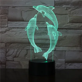 Delfin Lámpa 3D-s Illúzió Led-es Éjszakai Fény, 7 Színek Táblázat Újdonság, Dekor lámpa, Érintse meg a Gombot, Barátok, Gyerekek Ajándékot 3578