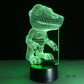 dinoszaurusz modell, 3D-s LED-es asztali Lámpa 7 Színek Vizuális Illúzió LED Barátok, Buli Ajándék Csepp AW-180
