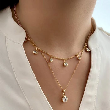 Dupla rétegű kristály cirkon női nyaklánc ékszer medál fél ajándék