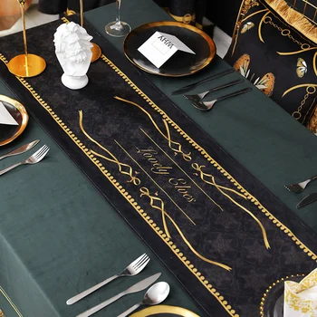 Fekete-Arany Luxus Bársony asztali Futó Európai Nemes Stílus Tassel asztali Futó Rövid Plüss TV Szekrény Fedelét Ruhával Ágy Futók