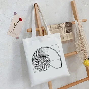 Fibonacci egy nautilusz bevásárló táska, vászon bevásárló táska bevásárló táska bolsa táska shoping ecobag újrafelhasználható ruhát hozz