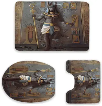 Flanel Fürdőszoba Szőnyeg szőnyeg Egyiptomi Anubisz Egyiptomi Király, a Kultúra, 3 Db Fürdőszoba szőnyeg Szőnyeg Wc-Fedelet, Csúszásmentes szőnyeg