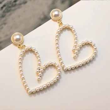 Forró márka sárga divat női gyöngy fülbevaló szív alakú felek kiváló minőségű gyöngy fülbevaló bankett esküvői ékszerek, ajándékok