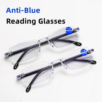 Férfiak, Nők Olvasó Szemüveg Keret nélküli, Közel, Távol Eyesglasses Retro Anti-kék Fény Kapható Szemüvegek +100-+400 очки для чтения