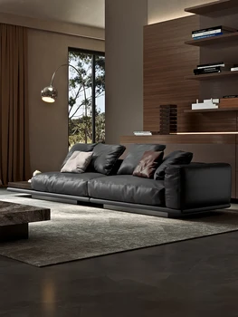 Horizont kanapé bőr lineáris kombináció olasz minimalista nappali high-end nagy, lapos felső réteg marhabőr művészet