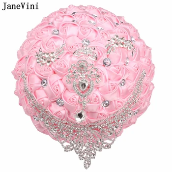 JaneVini Európai Stílusú Rózsaszín Csokor a Menyasszony, Koszorúslány Kreatív Strasszos Kristály Esküvői Csokrok Szatén Virág Bross