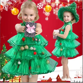 Karácsonyi Jelmez Gyerekeknek Téma Fotó Jelmez Lány Karácsonyi Ruha Zöld karácsonyfa újév táncverseny