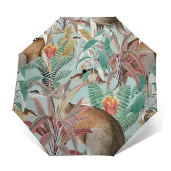 Kenguru Dzsungel Illusztráció Szélálló Automatikus Összecsukható Fordított Esernyő Hordozható Paraguas a Férfi a Nőt