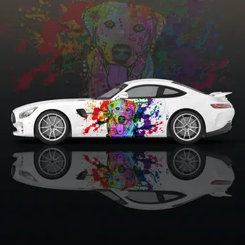 Kutya színes festék 2db autó matricák egyetemes átalakított versenyautó festék autó matricák oldalon csomagolás grafikus fájdalom autó matricák