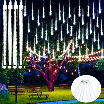 Kültéri Jégcsap Fények Havazás Meteorzápor Eső Fény Karácsonyi LED Dekoráció Eső Csepp String Fény 8 Csövek 30/50cm