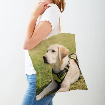 Labrador Kutya A Nők Shopper Táska Aranyos Kis Állatot, Vászon Bevásárló Táskák Kétoldalas Alkalmi Hölgy Válla Utazási Tote Táska