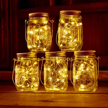 Lámpás Tündér Teraszra Befőttesüvegben Párt 20 LED Izzók Lóg Napelemes Lámpa Fedél Esküvői Firefly Kert Dekoráció elemes Táblázat
