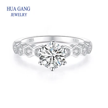 Moissanite Eljegyzési Gyűrű 1ct/2ct Kerek Labor Létre Gyémánt Esküvői Ígéret Gyűrű a Nők a Férfiak Bevonatú Ezüst