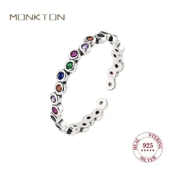 Monkton 2023 Nők Új Trend 925 Sterling Ezüst Gyűrű Retro Luxus Szivárvány Drágakövek Gyűrű Női Esküvői Parti Ékszer Ajándék