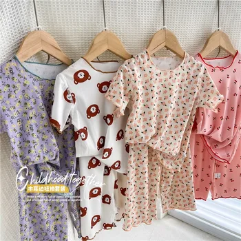 Nyomtatott Florar Aranyos Nyári Vékony Gyerek Lány póló, Öltöny Haza Ruházat Pizsama Kisgyermek Rövid Ujjú Szabadidő Viselet Ruhák koreai