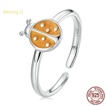 Ragyogó U 925 Sterling Ezüst Narancs Katicabogár Ékszer Szett Fülbevaló Gyűrű Finom Ékszerek a Nők Ajándék
