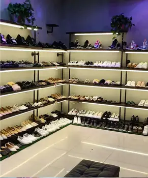 Retro tömör fából készült cipőbolt cipősszekrény, bevásárlóközpont cipősszekrény, férfi, női cipő bolt cipősszekrény