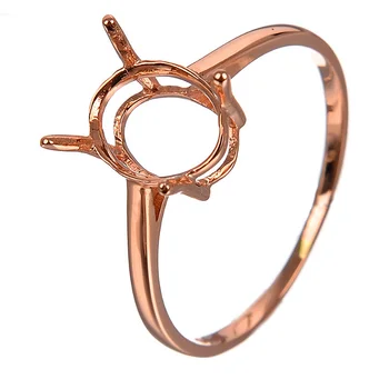 Szilárd 14k Rose Gold Nőknek Eljegyzési Gyűrűt 7x9mm Ovális Vágott Félig Mount Gyűrű Fehér Sárga Arany Opcionális