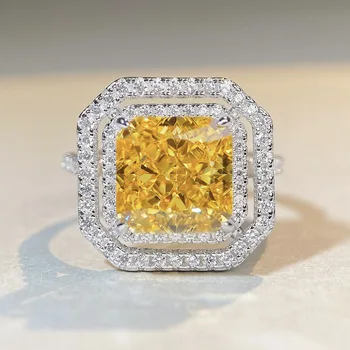 Sárga Gyémánt Tér Pack Női Gyűrű S925 Sterling Ezüsttel Kivert a Cirkon Redean Vágott, Finom Ékszerek