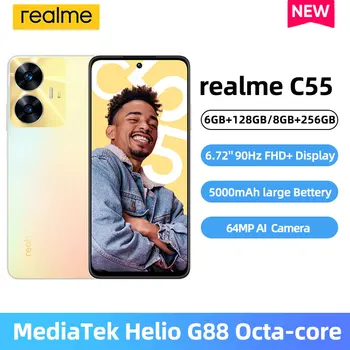 Világpremier Realme C55 Mobiltelefon MediaTek Helio G88 AI 64MP Kamera 33W SUPERVOOC Felelős 6,72