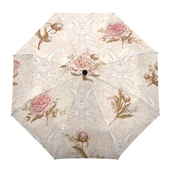 Virágok Lombozat Dahlia Vintage Automata Napernyő Összecsukható Esernyő Férfi Nő Nyomtatott Könnyű, Esernyő Esőkabát