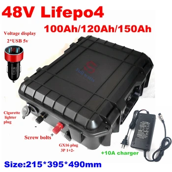 Vízálló LiFepo4 48V 100Ah 120ah 150Ah200Ah lítium akkumulátor BMS a pergetett motor UPS tároló rendszer+10A Töltő