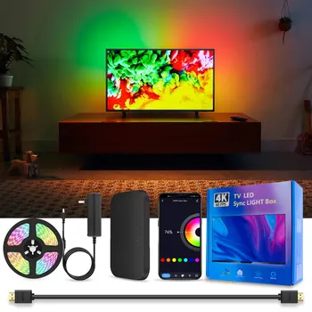 WiFi TV LED Háttérvilágítás Készlet, HDMI Sync Mezőbe, RGB LED 5m Világos Szalag az 55-65 cm-es TV Képernyőn, Támogatja a Alexa & Google Asszisztens