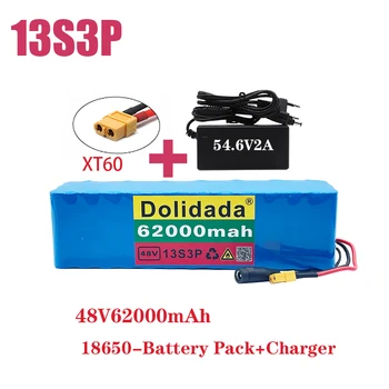 XT60 Plug 48V62Ah 1000W 13S3P 48V Lítium-Ion Batterij Voor 54.6 V E-Bike Elektrische Fiets robogó Találkoztam Bms + 54.6 V Lader