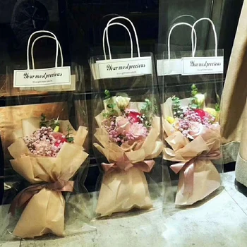 Átlátszó PVC Virág Táska Vízálló Virág Csomagolás Zsák Virág Összecsukható Táska Lóg Ajándék táska