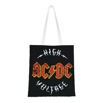 Újrahasznosítás az AC / DC Heavy Metal Zenét Bevásárló Táska, Vászon Váll Táska Mosható Ausztrál rockbanda Élelmiszert Bevásárló Táskák